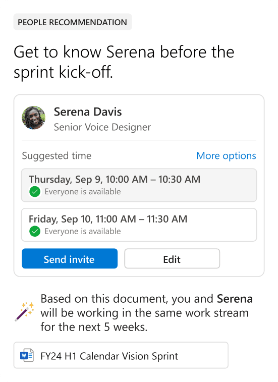 Microsoft 365 Calendar Inbox card