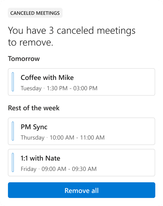 Microsoft 365 Calendar Inbox card