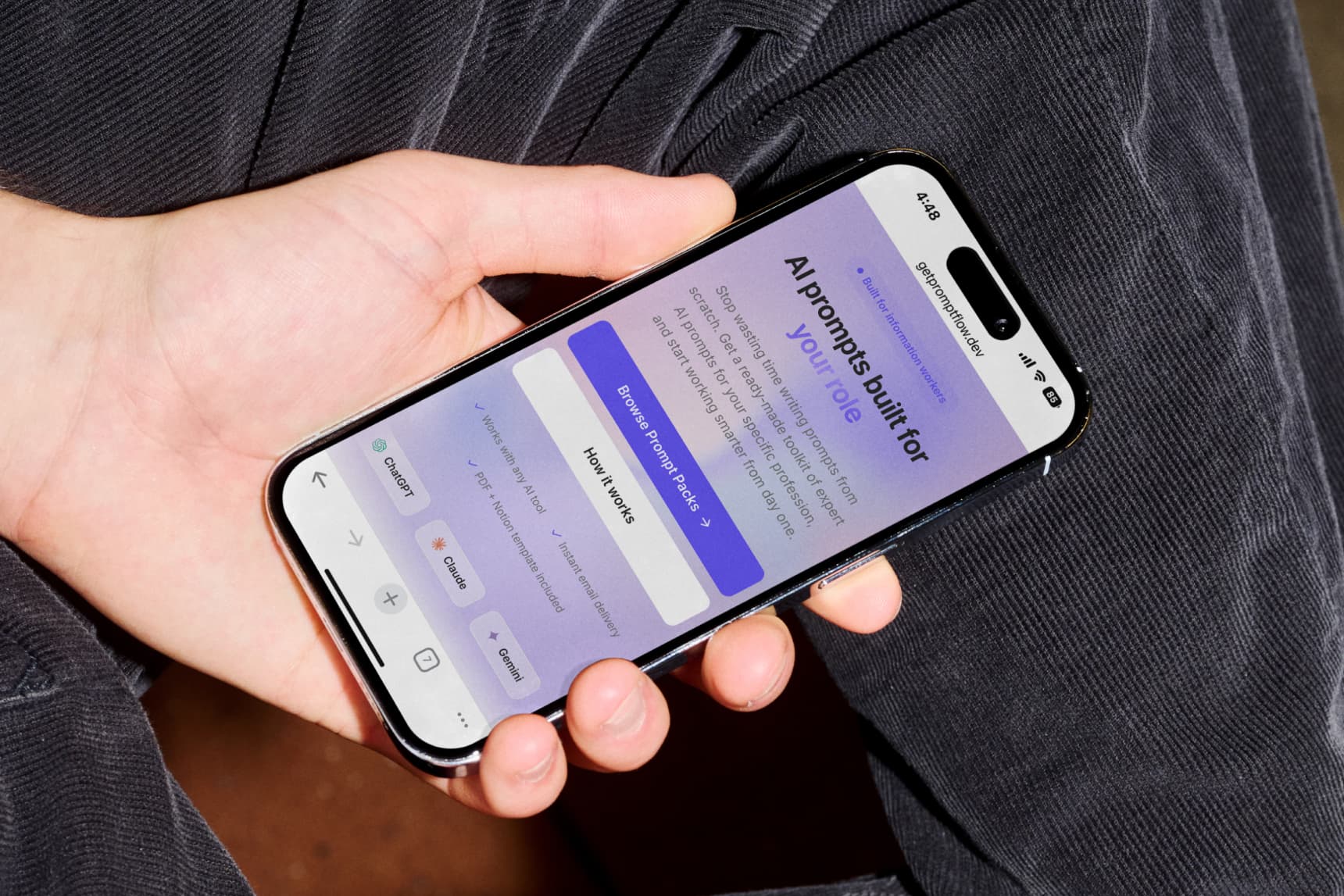 Prompt Flow homepage, mobile