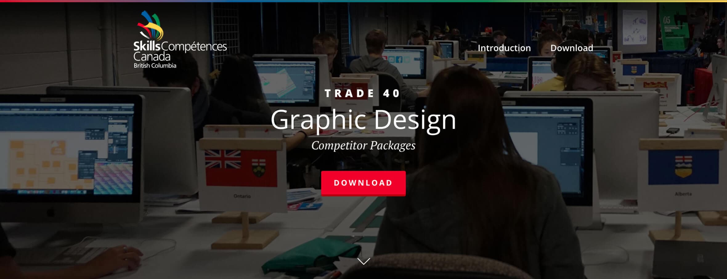 Desktop web preview. Hero section of landing page for skills competition.