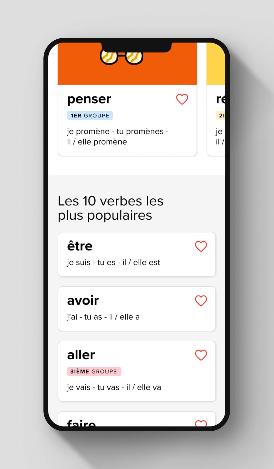 The Voilà home screen with the top 10 popular verbs in focus.