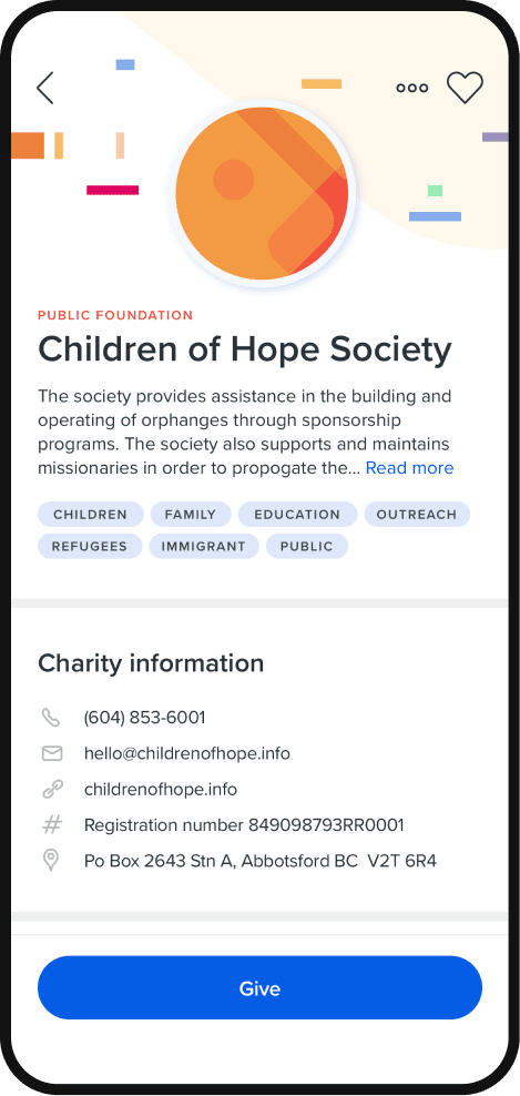 Charitable Impact discovery experience
