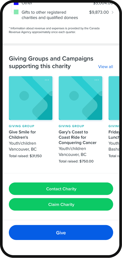 Charitable Impact discovery experience