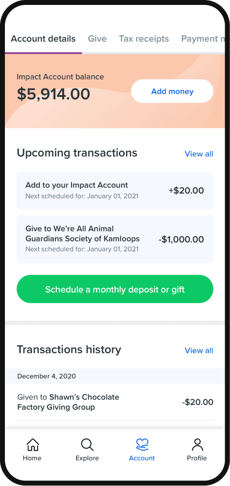 Charitable Impact giving experience