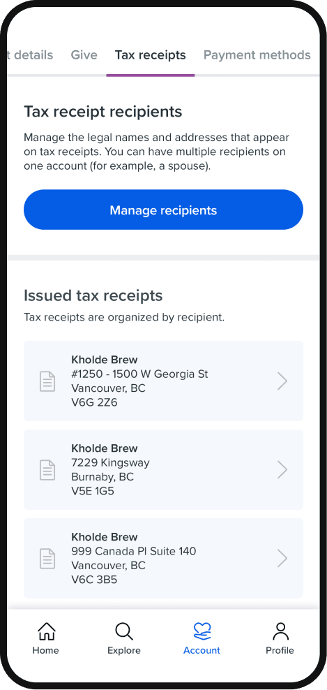Charitable Impact giving experience