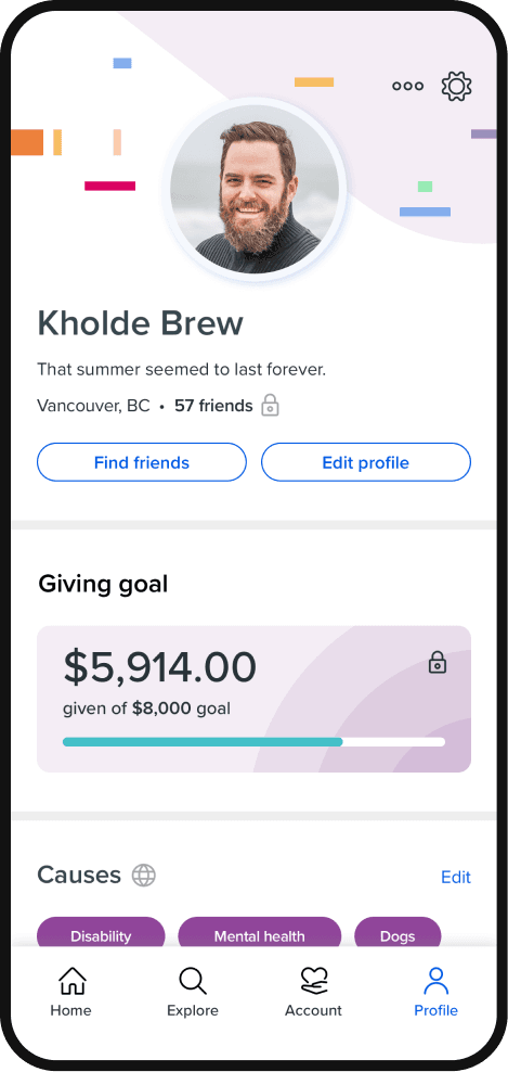 Charitable Impact profile and privacy experience