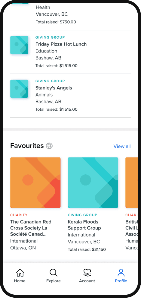 Charitable Impact profile and privacy experience