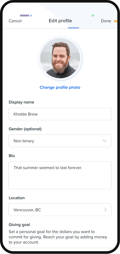 Charitable Impact profile and privacy experience