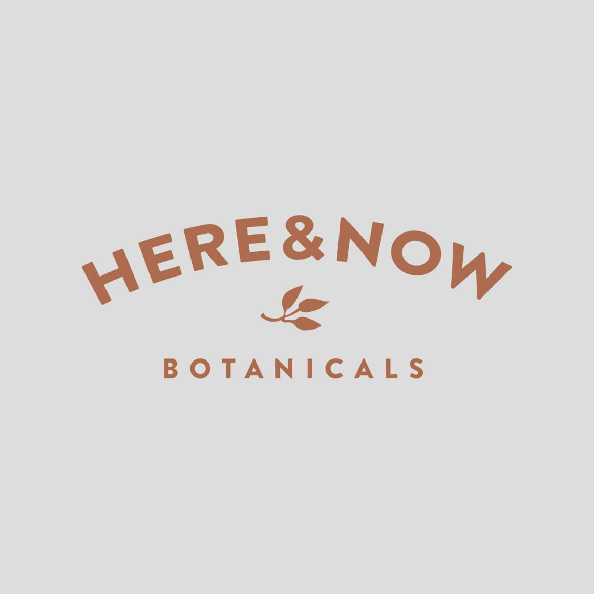 Logo design for Here & Now, an aromatherapy oil botanical brand.