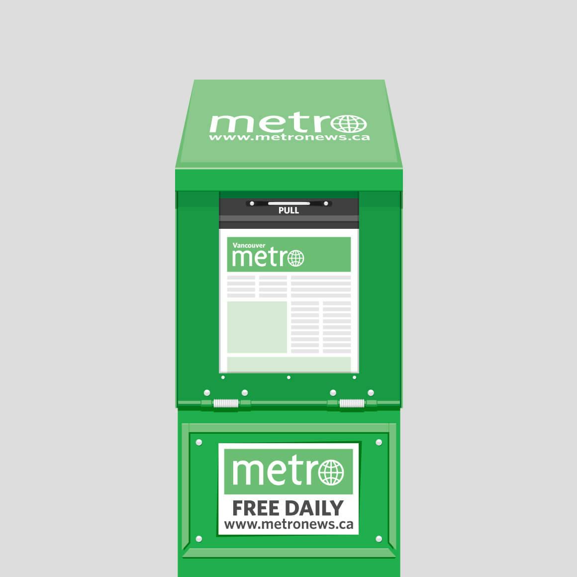 Illustration of a conceptual physical newspaper stand for Vancouvers digital news publication Metro.