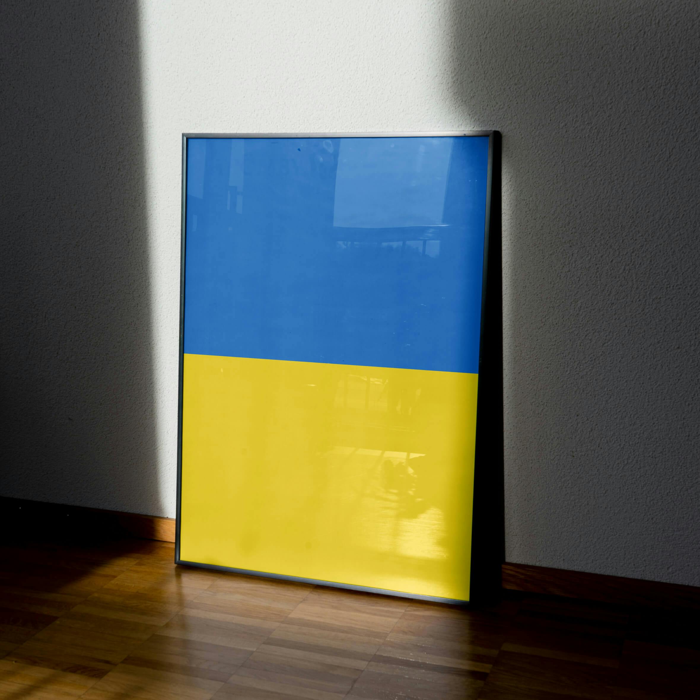 Wall art of the Ukrainian flag, to show support when the Ukraine-Russia war broke out. Artwork inspired by one of Shawns Ukrainian friends.